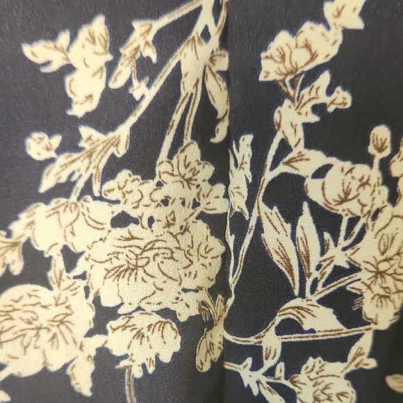 Navy Dark Blue Floral Flirty Faux Wrap Fabric Belt Long Sleeve Dress Size M - Picture 7 of 11